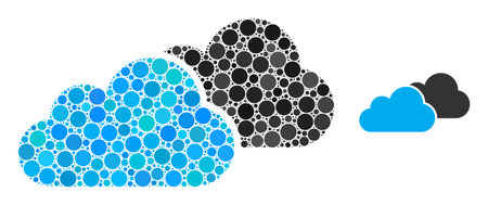 Clouds vector composition of circle dots in various sizes and color shades. Circle dots are composed into clouds vector illustration. Abstract vector illustration.のイラスト素材