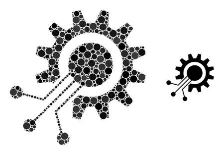 Cog interface vector composition of circle dots in different sizes and color hues. Circle dots are grouped into cog interface vector illustration. Abstract vector illustration.のイラスト素材