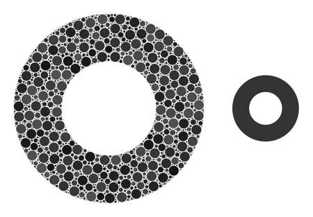 Donut vector collage of dots in variable sizes and color tints. Dots are united into donut vector collage. Abstract vector illustration.のイラスト素材