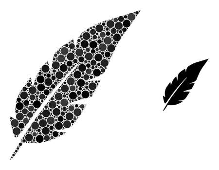 Feather vector collage of round dots in variable sizes and color shades. Round dots are organized into feather vector illustration. Abstract vector illustration.のイラスト素材