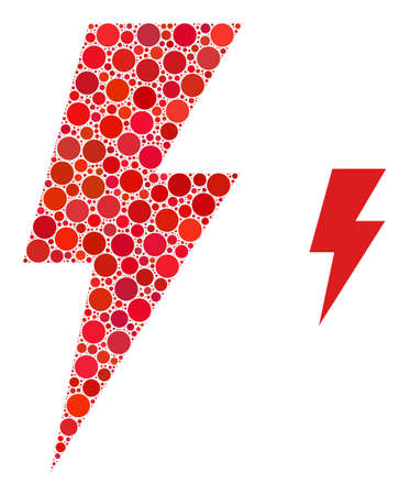 Electric power vector mosaic of small circles in various sizes and color tints. Small circles are grouped into electric power vector mosaic. Abstract vector design concept.のイラスト素材
