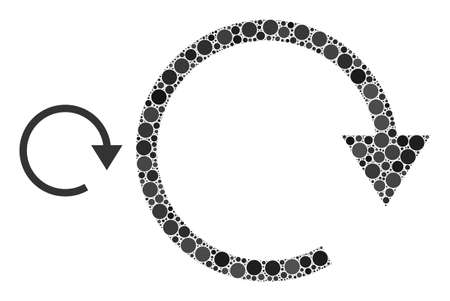 Rotate right vector mosaic of small circles in variable sizes and color shades. Small circles are organized into rotate right vector mosaic. Abstract vector illustration.のイラスト素材