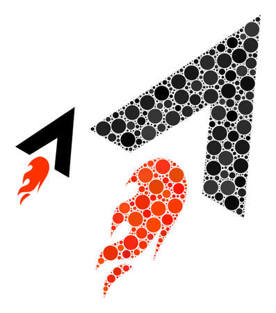 Flying rocket vector composition of round dots in various sizes and color tints. Round dots are composed into flying rocket vector illustration. Abstract vector illustration.のイラスト素材