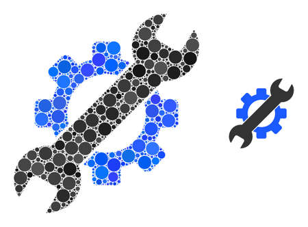 Service tools vector collage of round dots in different sizes and color tinges. Dots are composed into service tools vector collage. Abstract vector illustration.のイラスト素材