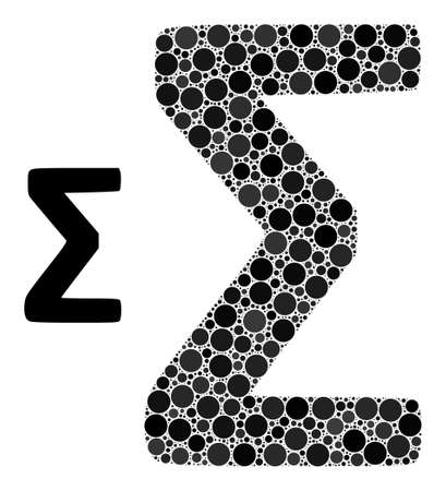 Sigma Greek symbol vector composition of round dots in variable sizes and color tinges. Round dots are combined into Sigma Greek symbol vector composition. Abstract vector design concept.のイラスト素材