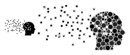 Human memory synthesis vector composition of small circles in various sizes and color hues. Small circles are combined into human memory synthesis vector collage. Abstract vector design concept.のイラスト素材