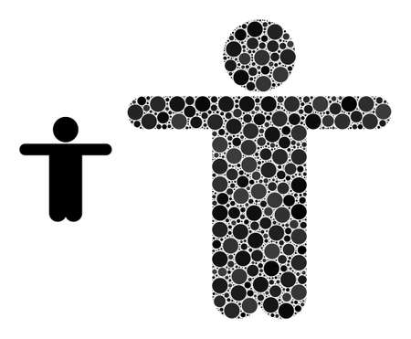 Welcome man vector collage of small circles in various sizes and color hues. Small circles are organized into welcome man vector collage. Abstract vector design concept.のイラスト素材