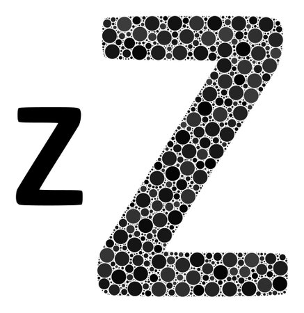 Zeta Greek symbol vector mosaic of round dots in various sizes and color hues. Dots are grouped into Zeta Greek symbol vector mosaic. Abstract vector design concept.のイラスト素材