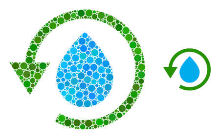 Water dew recovery vector mosaic of dots in various sizes and color hues. Circle dots are composed into water dew recovery vector mosaic. Abstract vector design concept.のイラスト素材