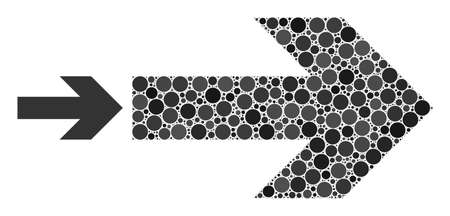 Right arrow vector mosaic of circle dots in variable sizes and color hues. Round dots are organized into right arrow vector mosaic. Abstract vector design concept.のイラスト素材