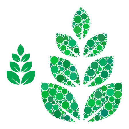 Plantation vector mosaic of circle dots in different sizes and color shades. Dots are organized into plantation vector illustration. Abstract vector illustration.のイラスト素材