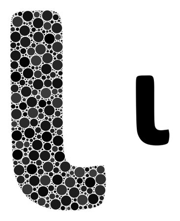 Iota Greek lowercase symbol vector composition of dots in different sizes and color hues. Dots are organized into Iota Greek lowercase symbol vector composition. Abstract vector design concept.のイラスト素材