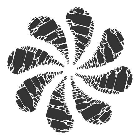 Bottle icon exploding twist petals fireworks composition. Flower twist organized using scattered bottle symbols.のイラスト素材