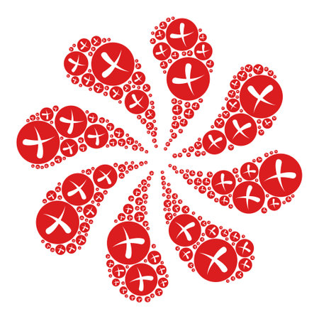 Cancel icon rotation twist turbine salute composition. Rotation twist combined using scattered cancel symbols.のイラスト素材