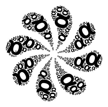 Alpha Greek lowercase symbol icon exploding cluster flower salute shape. Flower cycle composed using random Alpha Greek lowercase symbol symbols.のイラスト素材