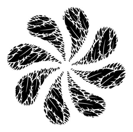 Feather icon centrifugal cluster turbine salute shape. Turbine cluster designed using scattered feather symbols.のイラスト素材