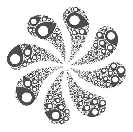 Map marker icon twirl cluster flower salute composition. Flower cluster created from scattered map marker icons.のイラスト素材