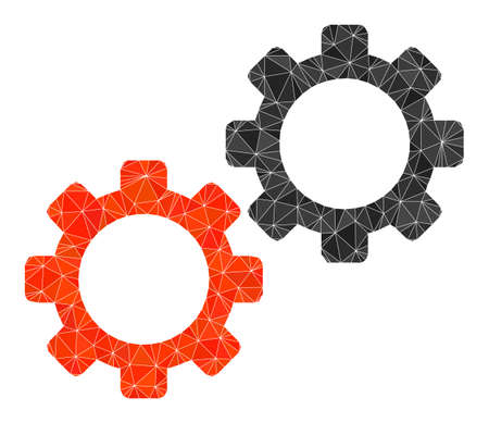 Low-poly gear mechanics icon image combined of chaotic filled triangles. Triangle gear mechanics polygonal symbol vector illustration. Gear Mechanics icon is filled with triangles.のイラスト素材