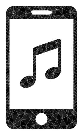 Low-poly smartphone music icon illustration constructed with randomized filled triangles. Triangle smartphone music polygonal symbol vector illustration.のイラスト素材