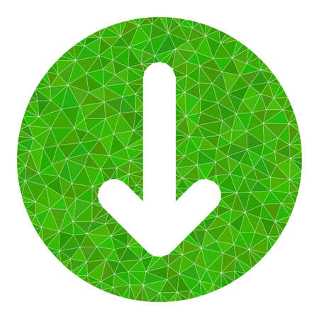 Low-poly down direction icon illustration designed with scattered filled triangles. Triangle down direction polygonal 2d vector illustration. Down Direction icon is filled with triangles.のイラスト素材