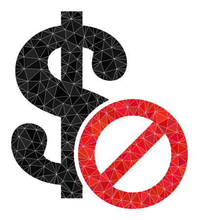 Low-poly forbidden dollar icon illustration designed of chaotic filled triangles. Triangulated forbidden dollar polygonal icon vector illustration. Forbidden Dollar icon is filled with triangles.のイラスト素材