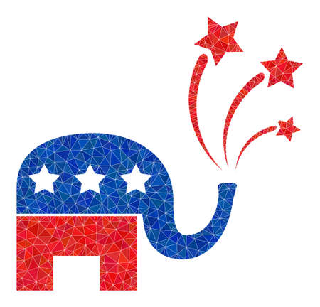 Low-poly american elephant fireworks icon illustration is designed of scattered filled triangles. Triangle american elephant fireworks polygonal icon vector illustration.のイラスト素材