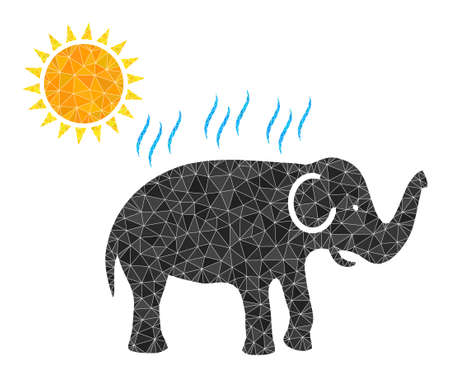 Low-poly elephant under sun heat icon illustration is constructed with randomized filled triangles. Triangulated elephant under sun heat polygonal symbol vector illustration.のイラスト素材