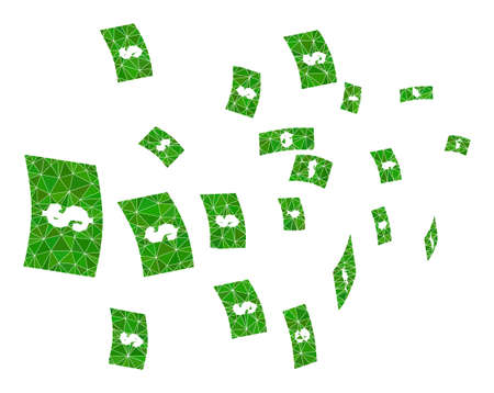 Low-poly flying dollar banknotes icon illustration designed with chaotic filled triangles. Triangle flying dollar banknotes polygonal icon vector illustration.のイラスト素材