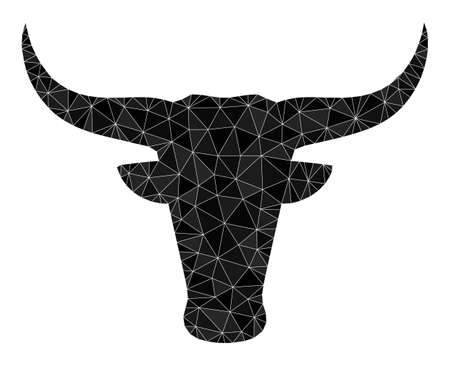 Low-poly bull head icon illustration is constructed with chaotic filled triangles. Triangulated bull head polygonal symbol vector illustration. Bull Head icon is filled with triangles.のイラスト素材
