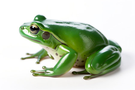 Green tree frog isolated on white background. Close up of green tree frog.の素材
