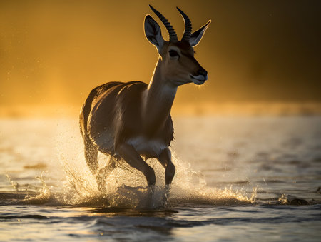 Impala (Aepyceros melampus) running in waterの素材