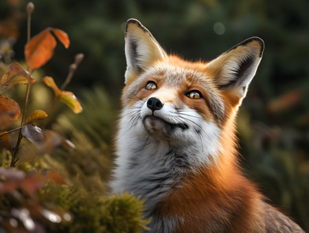Portrait of a red fox, Vulpes vulpes, in the forestの素材