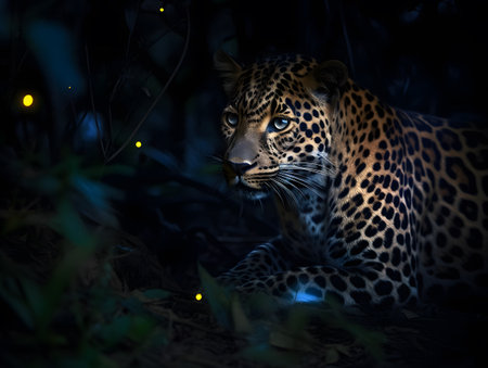 Leopard in the forest at night. (Panthera pardus)の素材