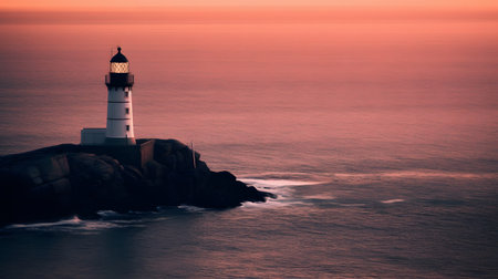 Lighthouse at sunset in Brittany, France. Vintage style toned pictureの素材