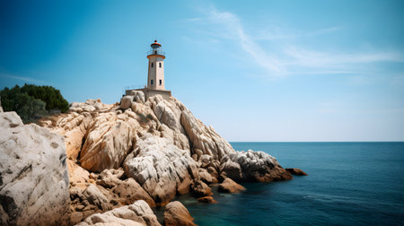 Lighthouse on the rocky coast of Croatia. Panoramic viewの素材
