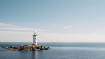 Lighthouse on the island in the middle of the sea. 3d renderingの素材