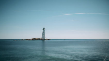 Lighthouse on the island in the middle of the sea with blue skyの素材