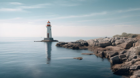 Lighthouse on the rocks in the sea. 3d rendering.の素材