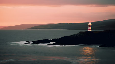 Lighthouse at sunset on the Isle of Skye, Scotland.の素材