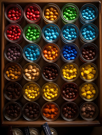 Colorful candies in a box. Top view. Selective focus.の素材