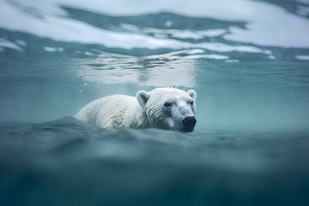 Polar bear (Ursus maritimus) swimming in the water.の素材
