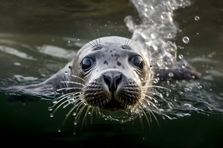 Close up of a seal swimming in the water on a sunny dayの素材