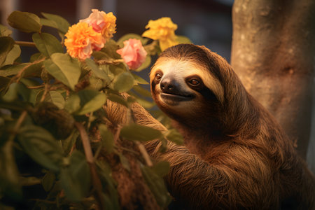 Cute sloth hanging on tree in the park, Thailand.の素材