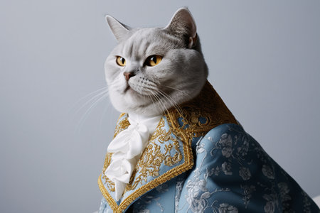 Portrait of a british shorthair cat wearing a royal costumeの素材