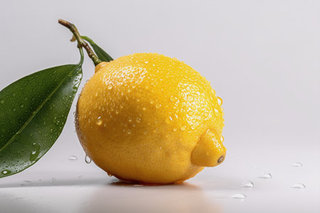 Lemon with water drops on a white background. Studio photography.の素材