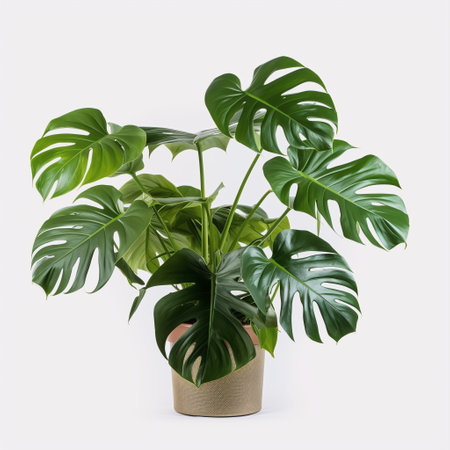 Monstera deliciosa plant in a pot isolated on white backgroundの素材