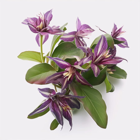 Purple clematis flowers isolated on white background. Studio shot.の素材