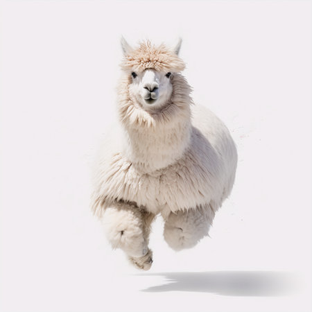 White alpaca on the white background. Alpaca, Vicugna pacos.の素材