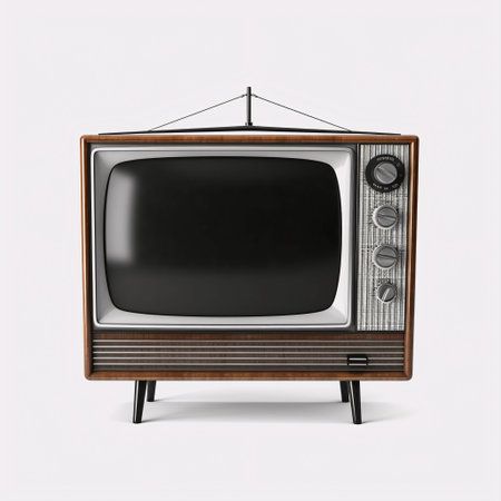 Vintage TV isolated on white background. 3d rendering. Front view.の素材