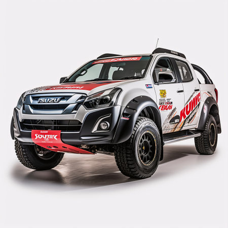 Racing pickup truck on a white background. 3d rendering.の素材